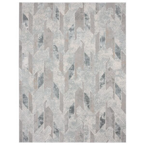 9' X 12' Gray Blue And Cream Geometric Distressed Stain Resistant Area Rug