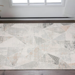 2' X 3' Gray Blue Taupe And Cream Geometric Distressed Stain Resistant Area Rug