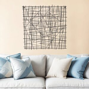 32" X 32" Black Handcrafted Abstract Lines Metal Hanging Dimensional Sculpture