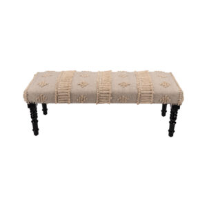 47" Cream And Black Leg Abstract Stripe and Dot Upholstery Bench