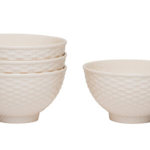 White Four Piece Weave Stoneware Service For Four Bowl Set