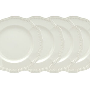 White Four Piece Round Scallop Stoneware Service For Four Salad Plate Set