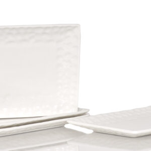White Six Piece Rectangle Pebbled Porcelain Service For Six Salad Plate Set