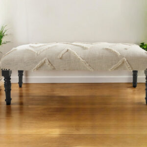 47" Cream and Black Cotton Upholstered Geometric Bench