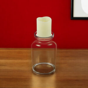 8" Clear Glass Centerpiece Pillar Candle Holder With Candle
