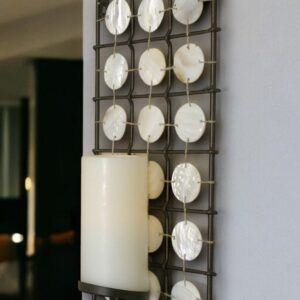 15" Brown and White Iron Geometric Wall Sconce Candle Holder With Candle