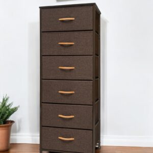 18" Brown Steel and Fabric Six Drawer Chest