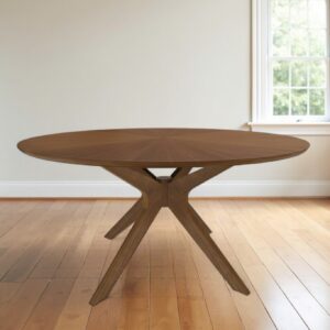 47" Brown Rounded Solid Manufactured Wood Pedestal Base Dining Table
