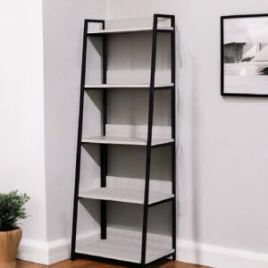 67" Natural and Black Metal Five Tier Ladder Bookcase