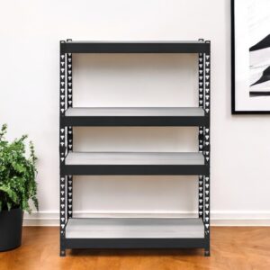 48" Black And Natural Metal and Wood Adjustable Four Tier Bookcase