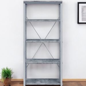 54" Gray And Silver Metal and Wood Four Tier Etagere Bookcase