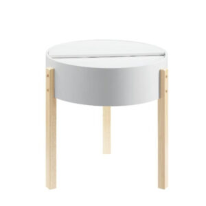 21" Natural Brown And White Manufactured Wood And Solid Wood Round End Table