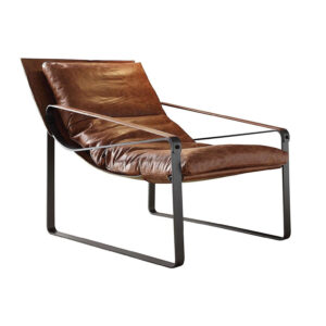 27" Chocolate and Steel Blue Top Grain Leather Lounge Chair