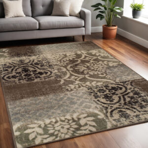 5' X 8' Ivory Light Blue Abstract Stain Resistant Area Rug