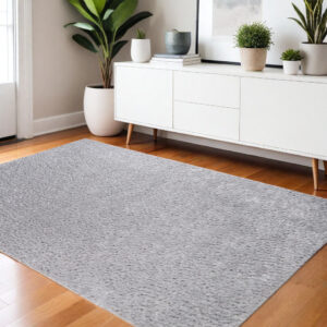 4' X 6' Silver Shag Stain Resistant Area Rug