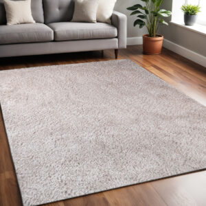 5' X 8' Beige Shag Stain Resistant Area Rug