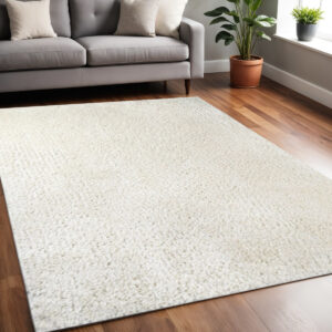 5' X 8' Ivory Shag Stain Resistant Area Rug