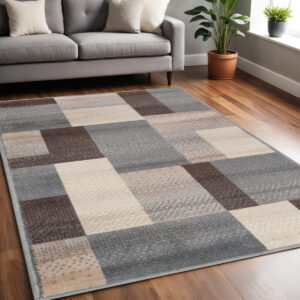5' X 8' Gray Tan And Brown Patchwork Area Rug