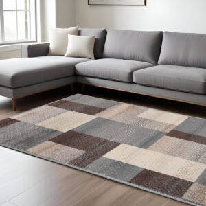8' X 10' Gray Brown And Cream Patchwork Area Rug