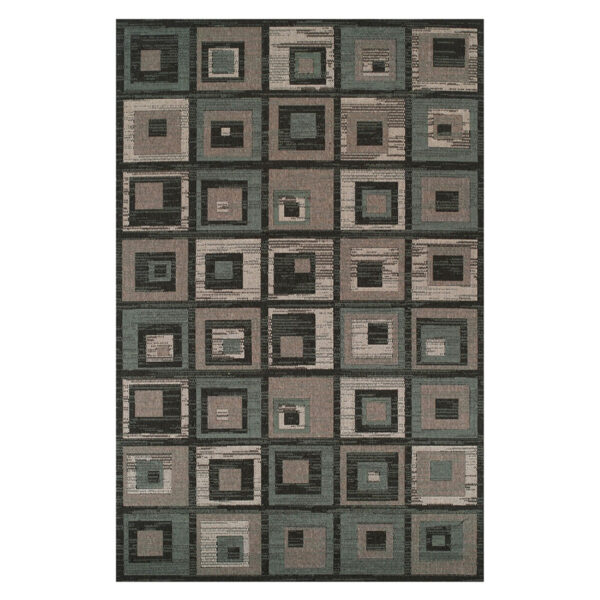 5' X 8' Color Block Beige And Teal Checkered Stain Resistant Area Rug - Image 2