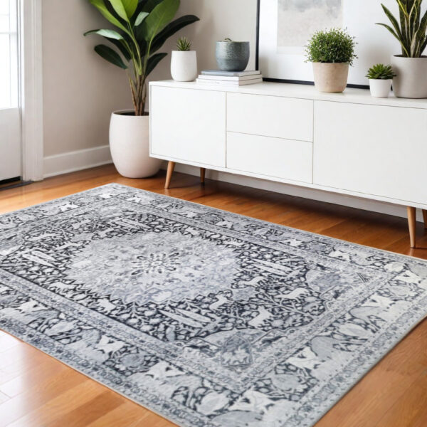 3' X 5' Charcoal Medallion Stain Resistant Area Rug