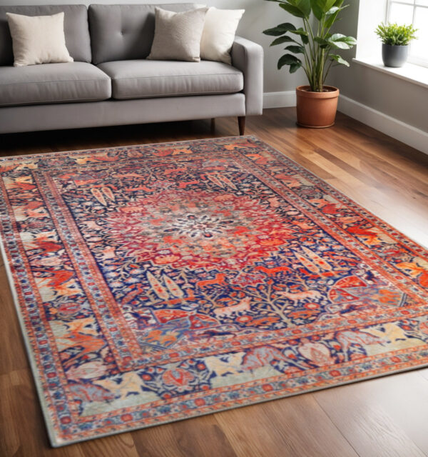 5' X 8' Brown Medallion Stain Resistant Area Rug