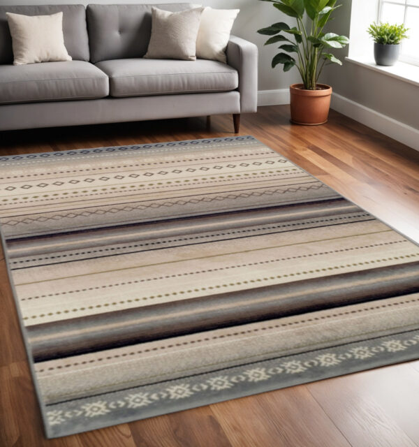 5' X 8' Gray Southwest Geometric Stain Resistant Area Rug
