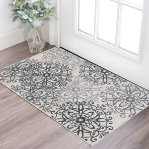 2' X 3' Oatmeal And Gray Medallion Power Loom Stain Resistant Area Rug