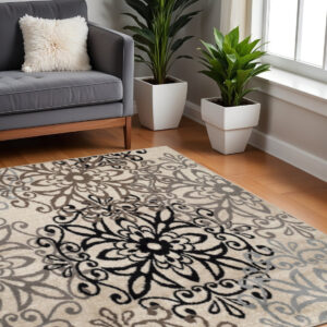 8' Tan And Gray Medallion Square Rug