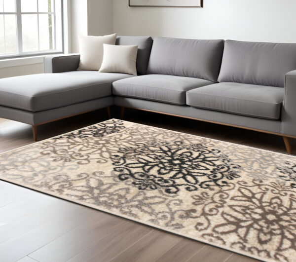 9' X 12' Beige Medallion Power Loom Stain Resistant Area Rug