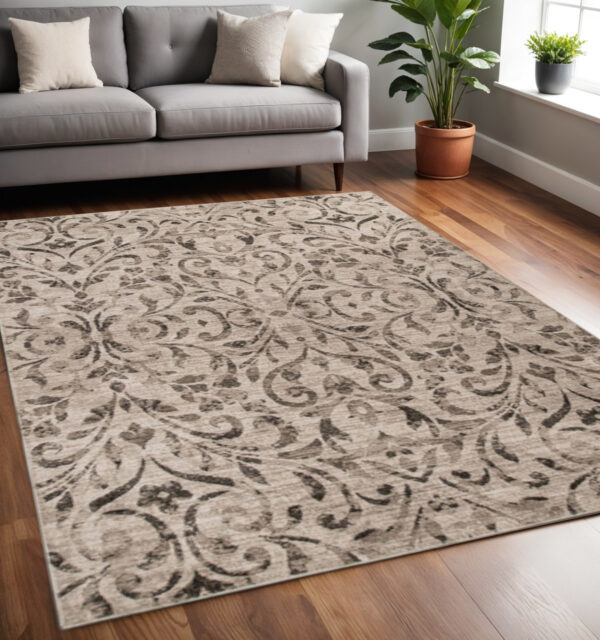 5' X 8' Bronze Floral Vines Power Loom Stain Resistant Area Rug