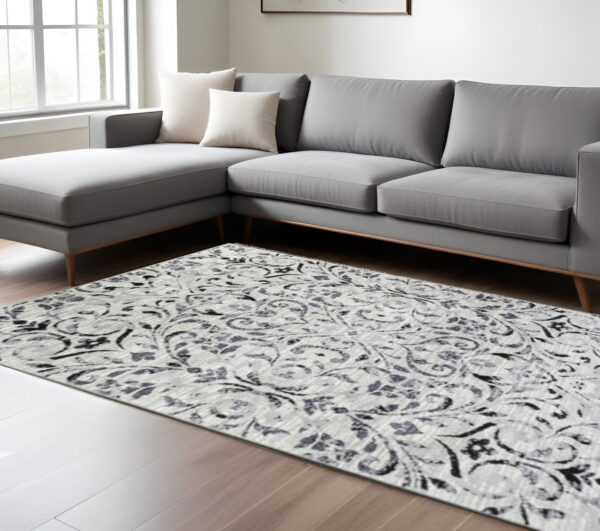 8' X 10' Platinum Floral Vines Power Loom Stain Resistant Area Rug