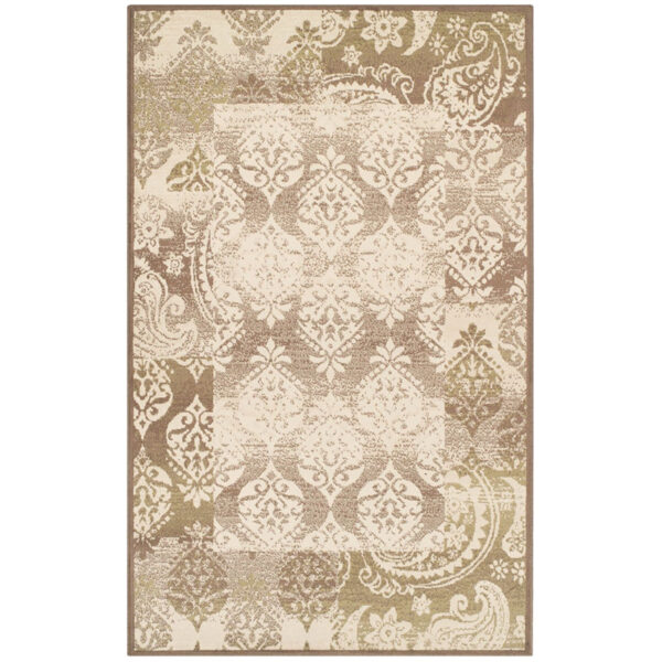 5' X 8' Brown Damask Power Loom Distressed Stain Resistant Area Rug - Image 2