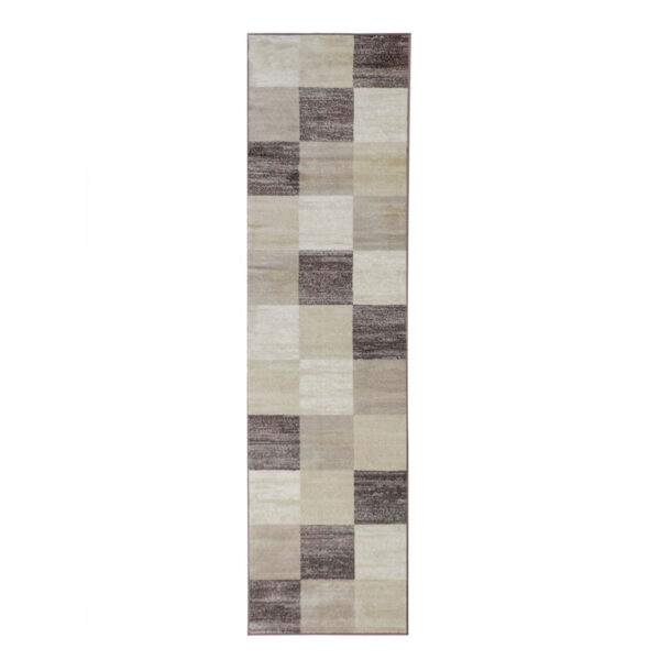 8' Beige Geometric Power Loom Stain Resistant Runner Rug - Image 2