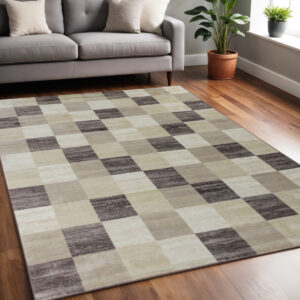 5' X 8' Beige Geometric Power Loom Stain Resistant Area Rug