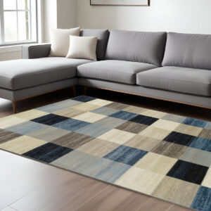 8' X 10' Blue And Teal Geometric Power Loom Stain Resistant Area Rug