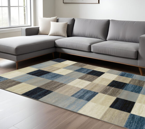 9' X 12' Majolica Blue Geometric Power Loom Stain Resistant Area Rug