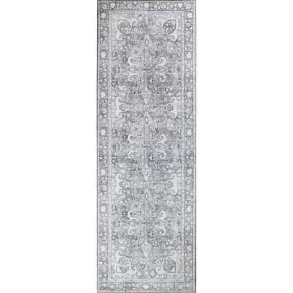 8' Charcoal Medallion Power Loom Stain Resistant Runner Rug - Image 2