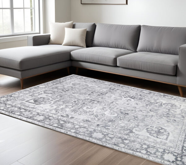 5' X 8' Charcoal Medallion Power Loom Stain Resistant Area Rug