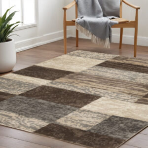 5' Brown And Beige Patchwork Square Rug