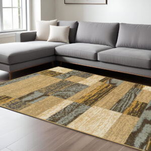 8' X 10' Light Blue And Beige Patchwork Power Loom Stain Resistant Area Rug