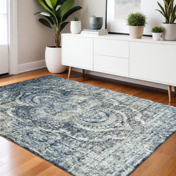 4' X 6' Taupe Abstract Power Loom Distressed Stain Resistant Area Rug
