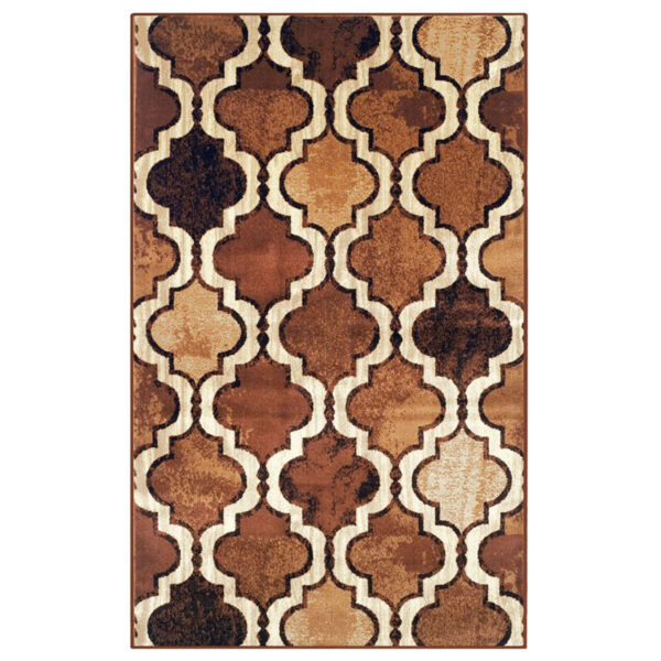 4' X 6' Brown Quatrefoil Power Loom Distressed Stain Resistant Area Rug - Image 2