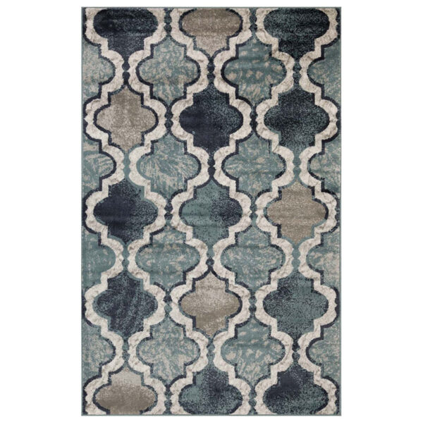 5' X 8' Deep Royal Quatrefoil Power Loom Distressed Stain Resistant Area Rug - Image 2