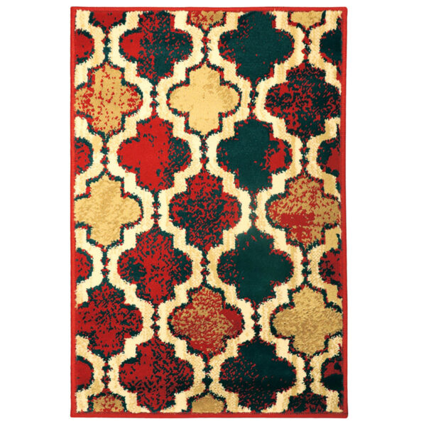 5' X 8' Red Blue Quatrefoil Power Loom Distressed Stain Resistant Area Rug - Image 2