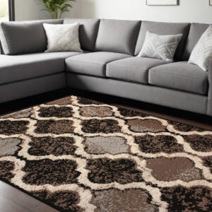9' X 12' Chocolate Quatrefoil Power Loom Distressed Stain Resistant Area Rug