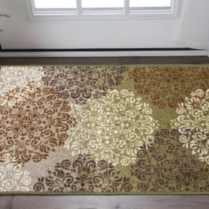 2' X 3' Brown Green And Ivory Floral Area Rug