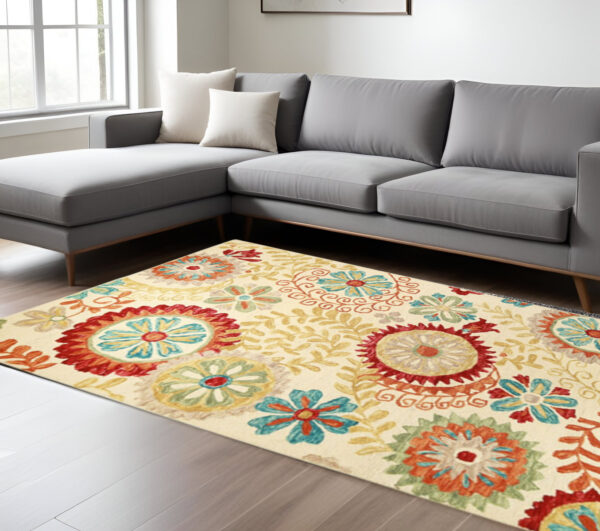 8' X 10' Cream Wool Medallion Tufted Handmade Stain Resistant Area Rug