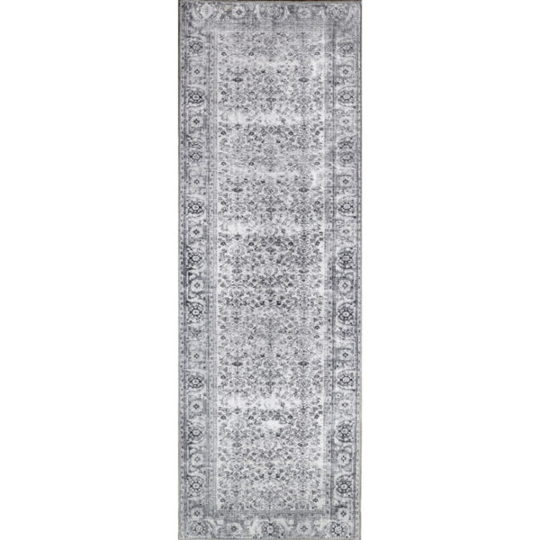 8' Charcoal Oriental Power Loom Stain Resistant Runner Rug - Image 2