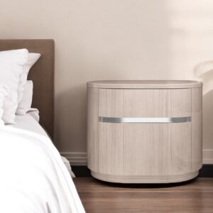 22" Beige Two Drawer Oval Nightstand